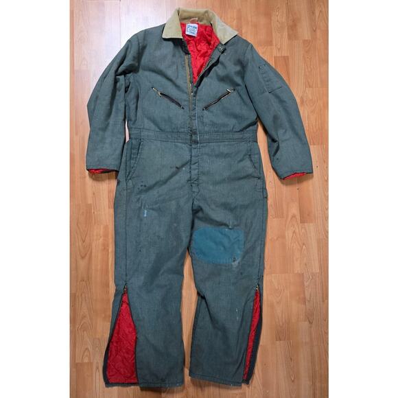 Vintage Zero Zone Insulated Coveralls Green Mens XL Workwear Bibs 90s - Picture 1 of 14